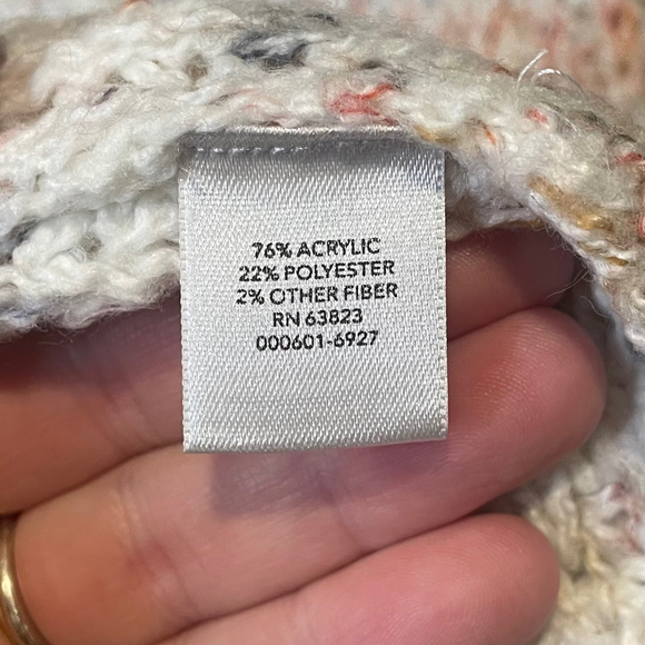 CJ Banks Cream Grey Coral Soft Cardigan Sweater Open Front Knit Crochet Acrylic - Picture 4 of 7